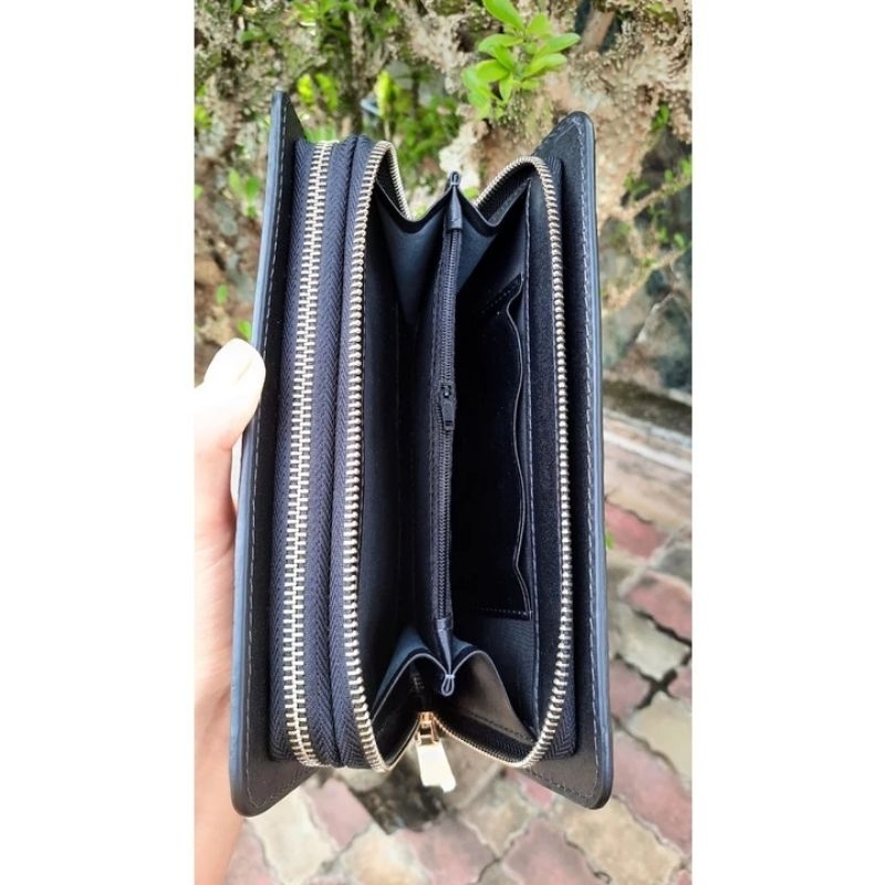 Ví da cầm tay da bò thật nam 2 dây khóa ngoài, sang trọng và đẳng cấp