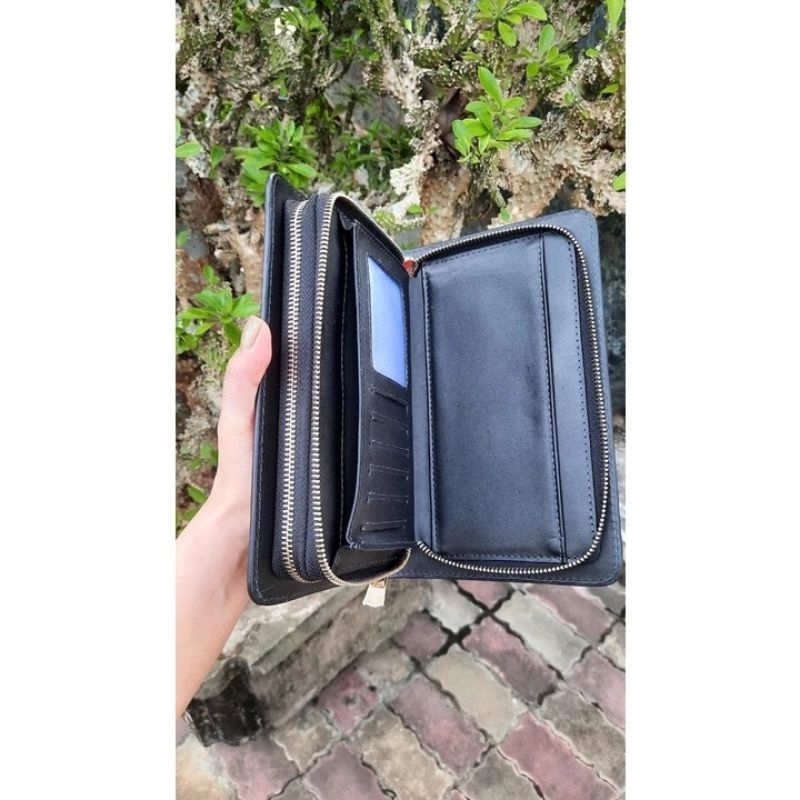 Ví da cầm tay da bò thật nam 2 dây khóa ngoài, sang trọng và đẳng cấp