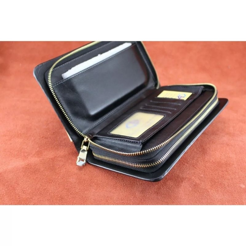 Ví da cầm tay da bò thật nam 2 dây khóa ngoài, sang trọng và đẳng cấp