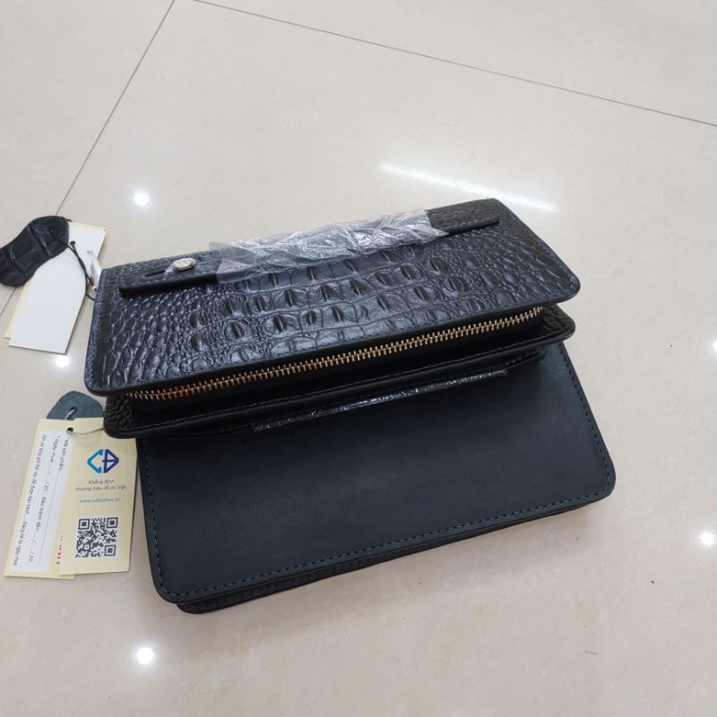 Ví cầm tay da bò vân cá sấu sang trọng lịch lãm