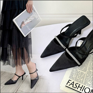 Giày cao gót mũi nhọn Slingback nữ đế vuông 7cm, guốc nữ kiểu dáng thời trang, hiện đại SU81 - DAZZLING SHOES