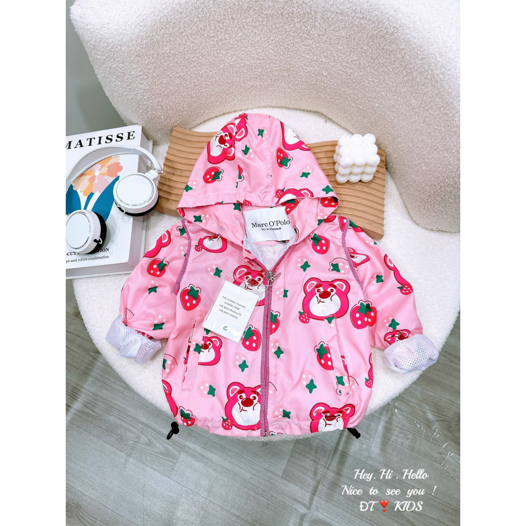 Áo khoác trẻ em - áo gió gấu dâu lotso 2 lớp cho bé gái