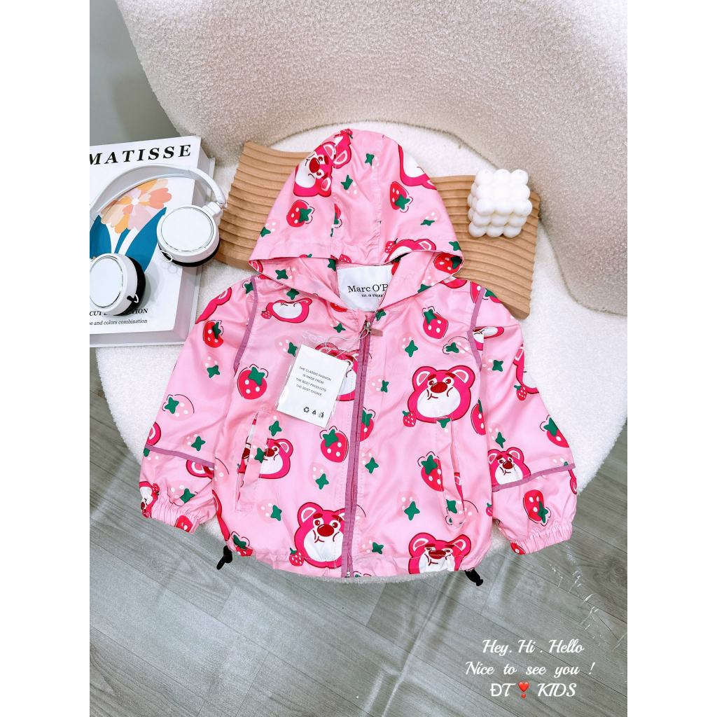 Áo khoác gió gấu dâu lotso xinh xắn cho bé gái 8-30kg