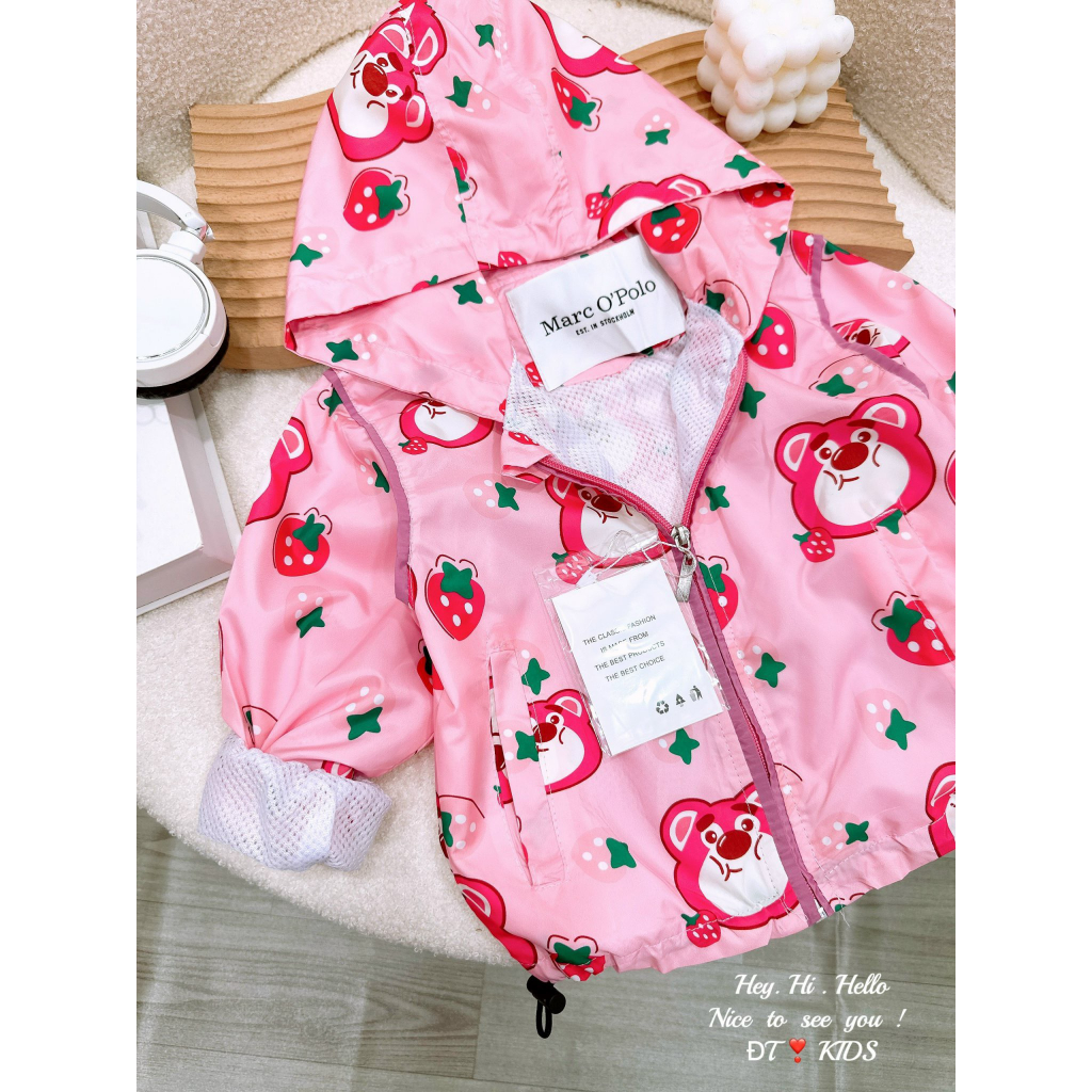 Áo khoác gió gấu dâu lotso xinh xắn cho bé gái 8-30kg