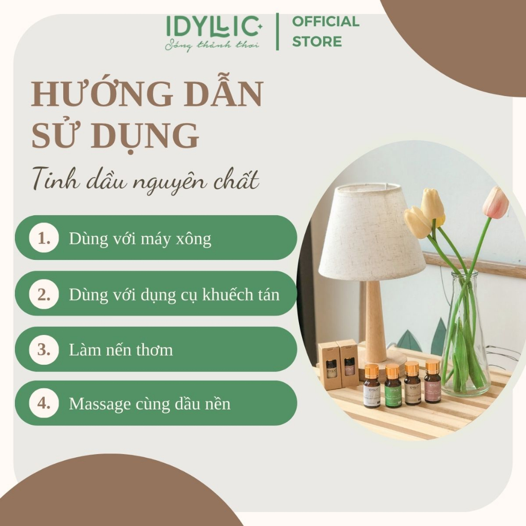 Tinh Dầu Hoa Nhài Idyllic | 100% Thiên Nhiên Xông Phòng, Làm Nến Thơm, Massage Body