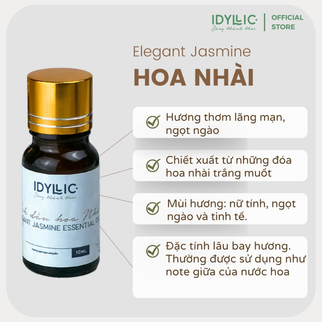 Tinh Dầu Hoa Nhài Idyllic | 100% Thiên Nhiên Xông Phòng, Làm Nến Thơm, Massage Body