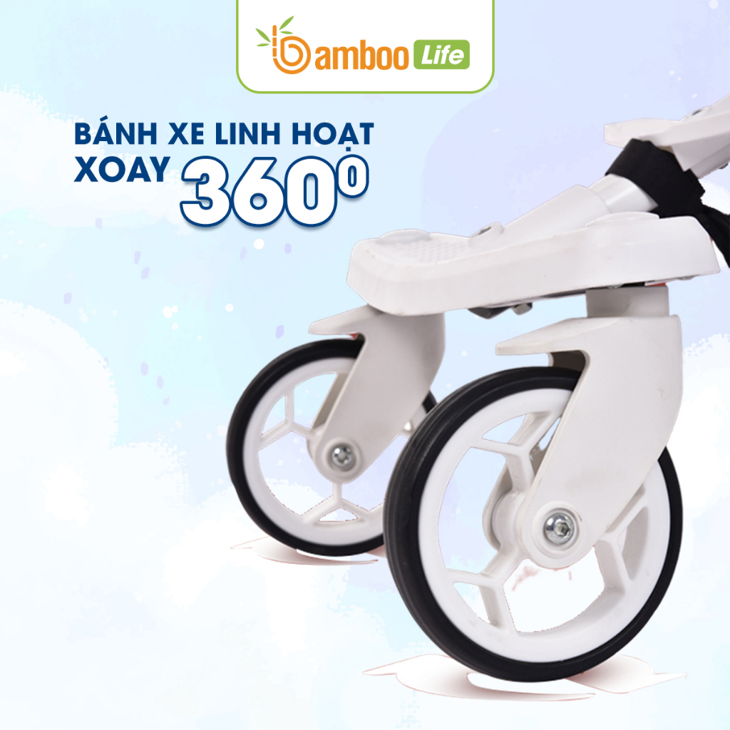 Xe đẩy gấp gọn cho bé Bamboo Life cao cấp 2 chiều, xe đẩy cho bé xoay 360 độ an toàn  đa năng tiện dụng cho mẹ