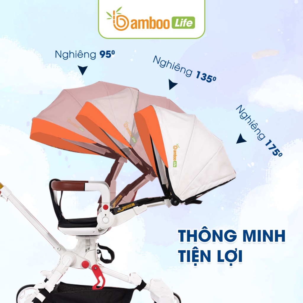 Xe đẩy gấp gọn cho bé Bamboo Life cao cấp 2 chiều, xe đẩy cho bé xoay 360 độ an toàn  đa năng tiện dụng cho mẹ