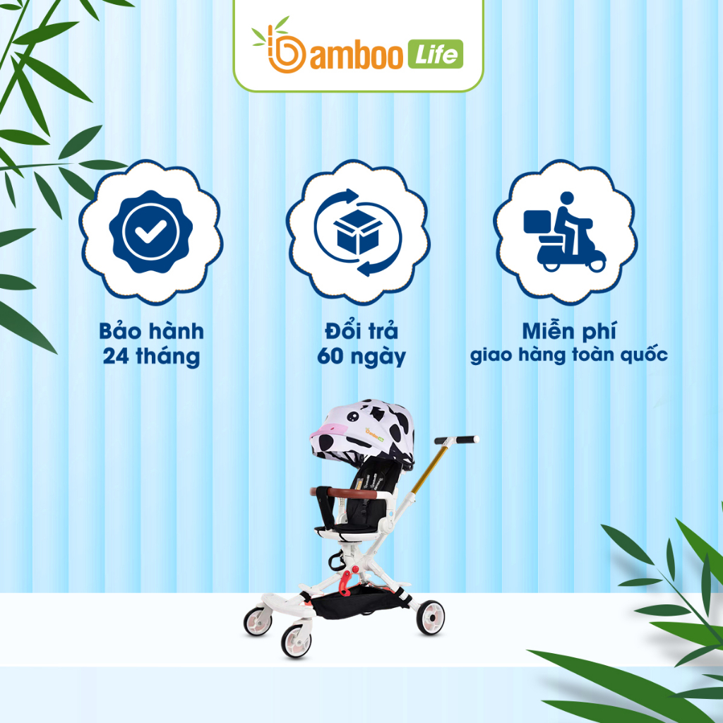 Xe đẩy gấp gọn cho bé Bamboo Life cao cấp 2 chiều, xe đẩy cho bé xoay 360 độ an toàn  đa năng tiện dụng cho mẹ