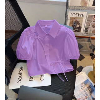 Áo Sơ Mi Nữ Cộc Tay Cổ Đức Tay Bồng,Áo Babydoll Tay Bồng Rút Dây Thắt Nơ,Áo Croptop Nữ Mùa Hè.Mã T5