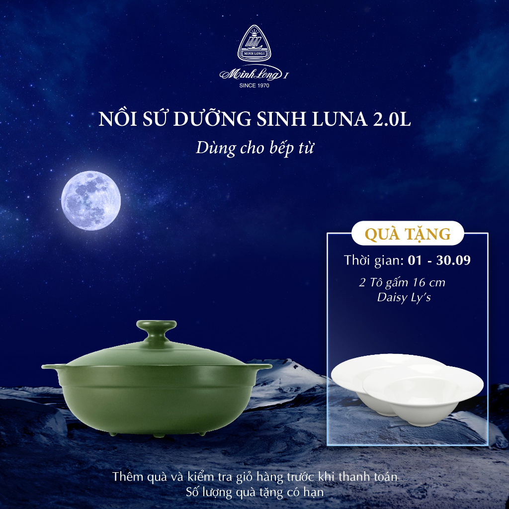 Nồi Sứ Dưỡng Sinh Minh Long Healthy Cook Luna 2L - Dùng Cho Bếp Từ