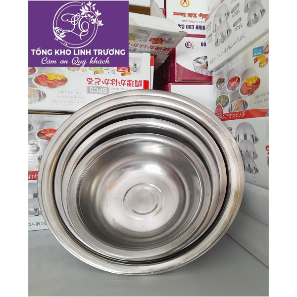 Bộ 5 bát trộn - Tô trộn - Âu trộn INOX 304 siêu đẹp size 14 -16 - 20 - 22 - 24 cm