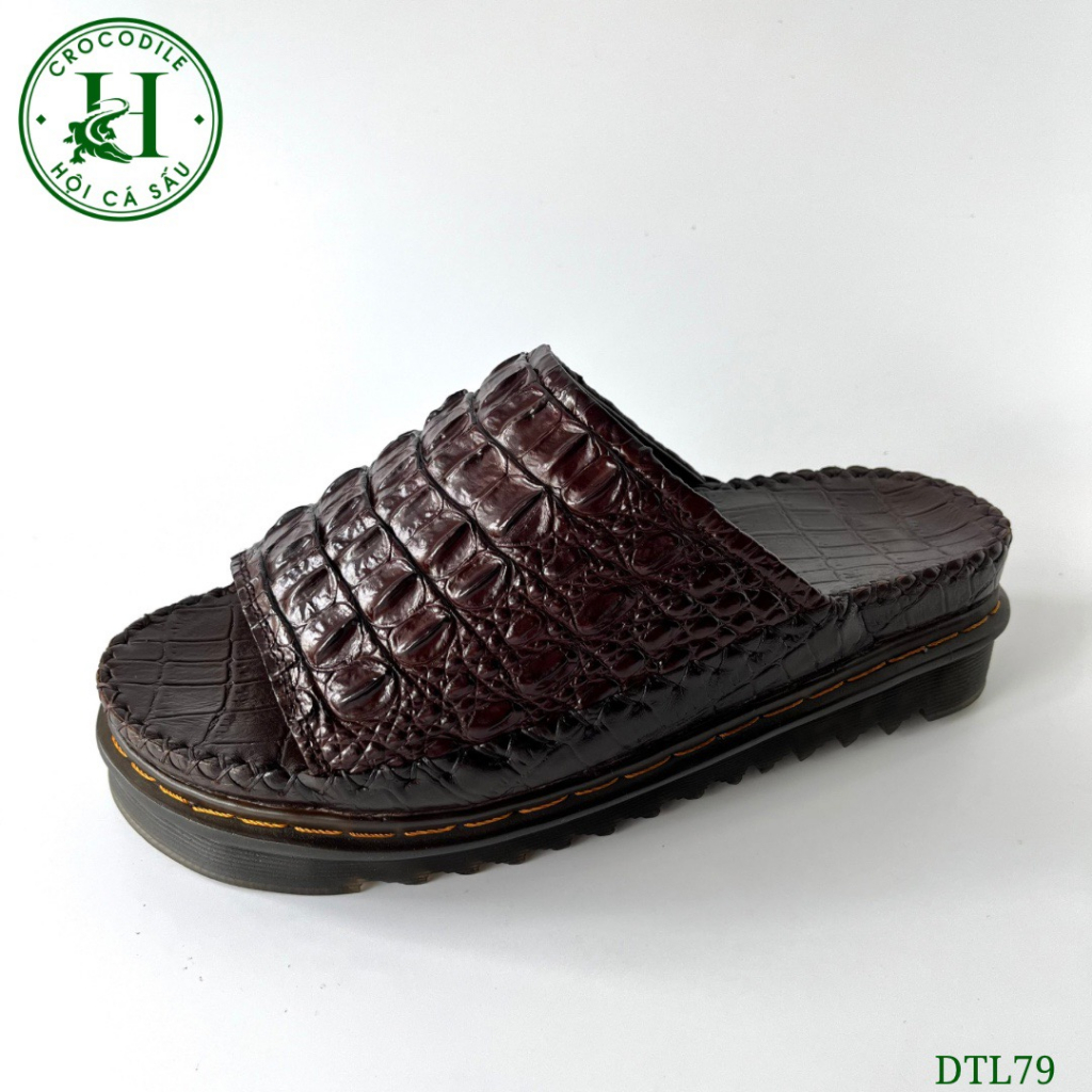 Dép Da Nam Doctor Độn Đế Tăng Chiều Cao Chất Liệu Da Lưng Cá Sấu Cao Cấp DTL79 - Cam kết da thật 100%