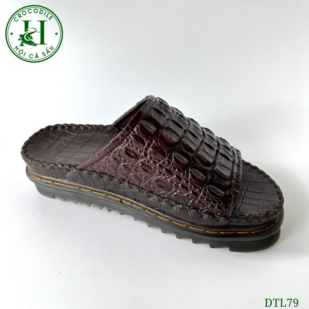 Dép Da Nam Doctor Độn Đế Tăng Chiều Cao Chất Liệu Da Lưng Cá Sấu Cao Cấp DTL79 - Cam kết da thật 100%