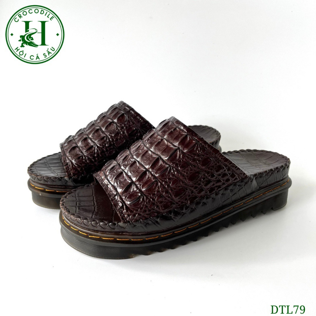 Dép Da Nam Doctor Độn Đế Tăng Chiều Cao Chất Liệu Da Lưng Cá Sấu Cao Cấp DTL79 - Cam kết da thật 100%
