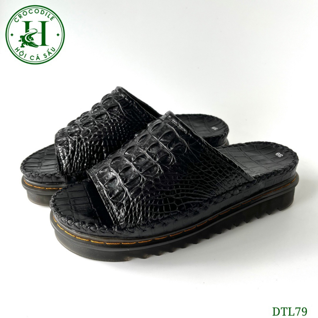 Dép Da Nam Doctor Độn Đế Tăng Chiều Cao Chất Liệu Da Lưng Cá Sấu Cao Cấp DTL79 - Cam kết da thật 100%