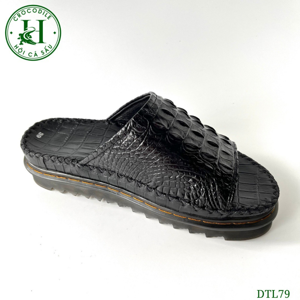 Dép Da Nam Doctor Độn Đế Tăng Chiều Cao Chất Liệu Da Lưng Cá Sấu Cao Cấp DTL79 - Cam kết da thật 100%