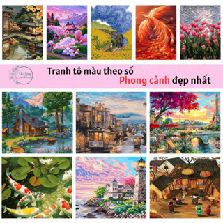 [SẴN]Tranh sơn dầu số hóa tự tô DIY đã căng khung khổ 40x50cm - Tranh PHONG CẢNH