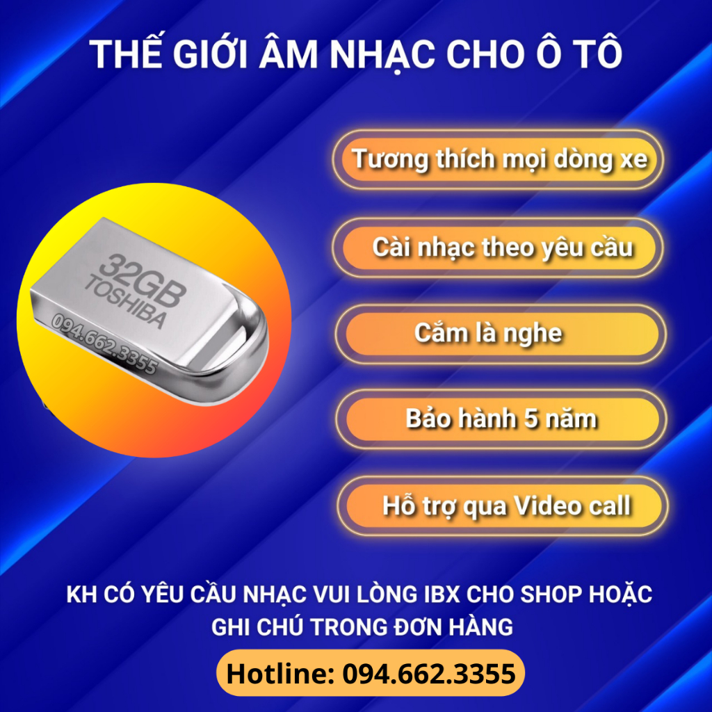 USB NHẠC HÌNH + TIẾNG CHO Ô TÔ -  - Cài nhạc theo yêu cầu - TSB