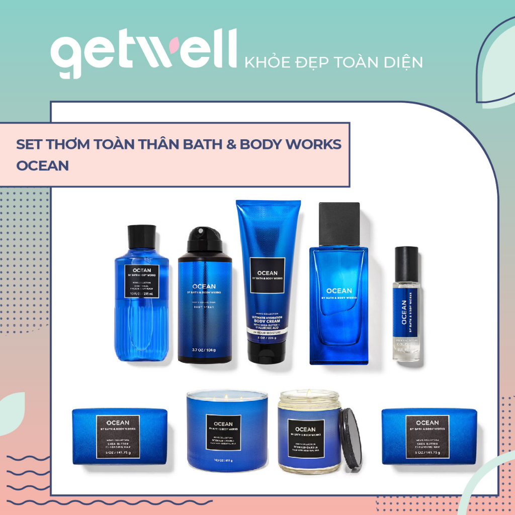OCEAN | Sản Phẩm Tắm Dưỡng Xịt Thơm Toàn Thân Nến thơm phòng Bath & Body Works dành cho nam