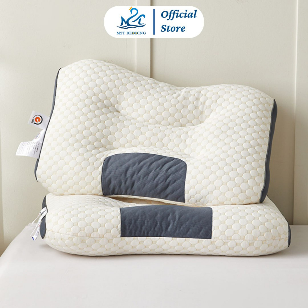 Gối công thái học M2T BEDDING ruột bông gòn kháng khuẩn - Hàng loại 1 nặng 1kg/1 chiếc