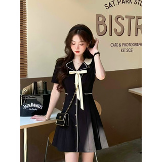 Váy thiết kế phối chỉ viền trắng kèm nơ HB D139