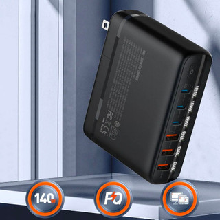 Trạm sạc siêu nhanh 140w ldnio a6140c - 6 cổng sạc nhanh - gan - pd 3.0 - pps 5a - vooc - qc5.0 - màn led từng cổng.