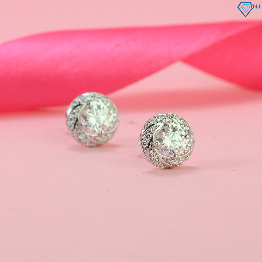 Khuyên tai nữ kim cương Moissanite loại 6ly xi bạch kim kiểm định GRA cao cấp lấp lánh BTNM0002 - Trang Sức TNJ