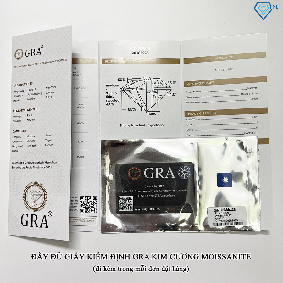 Khuyên tai nữ kim cương Moissanite loại 6ly xi bạch kim kiểm định GRA cao cấp lấp lánh BTNM0002 - Trang Sức TNJ