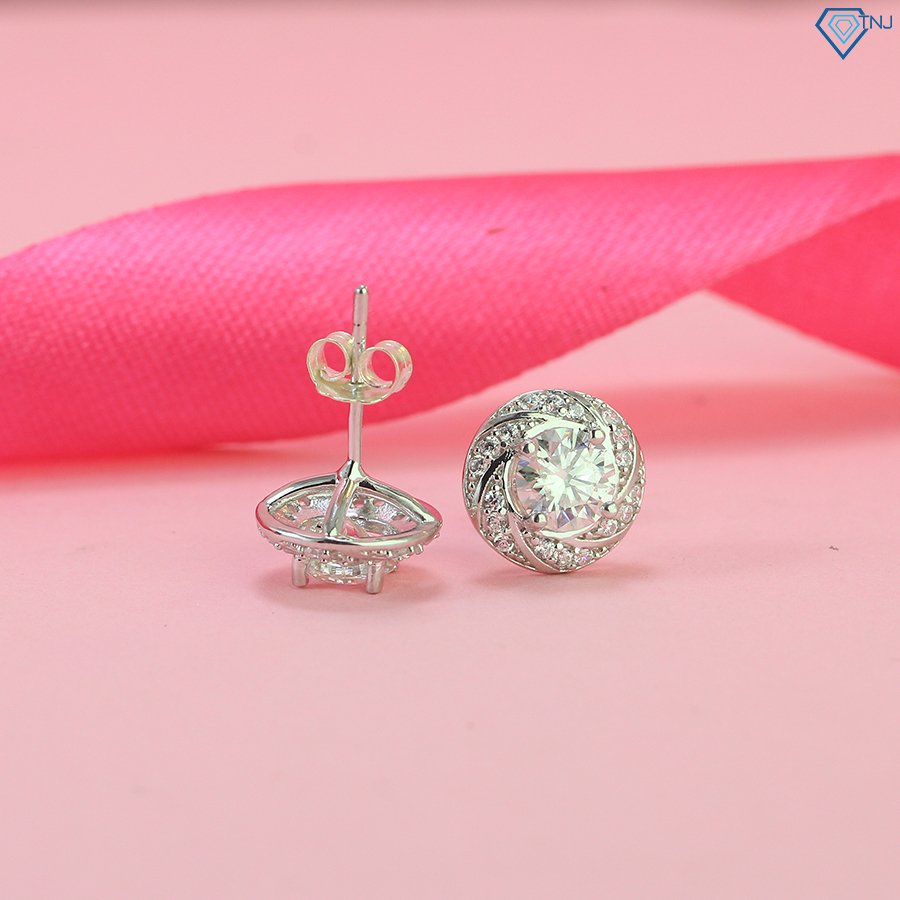 Khuyên tai nữ kim cương Moissanite loại 6ly xi bạch kim kiểm định GRA cao cấp lấp lánh BTNM0002 - Trang Sức TNJ