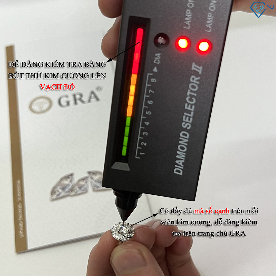 Khuyên tai nữ kim cương Moissanite loại 6ly xi bạch kim kiểm định GRA cao cấp lấp lánh BTNM0002 - Trang Sức TNJ