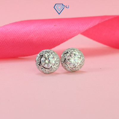 Khuyên tai nữ Moissanite loại 6ly xi bạch kim kèm thẻ tra cứu cao cấp lấp lánh BTNM0002 - Trang Sức TNJ
