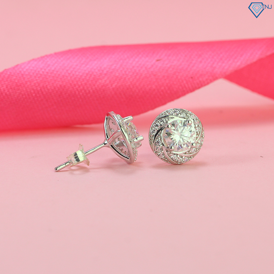 Khuyên tai nữ kim cương Moissanite loại 6ly xi bạch kim kiểm định GRA cao cấp lấp lánh BTNM0002 - Trang Sức TNJ