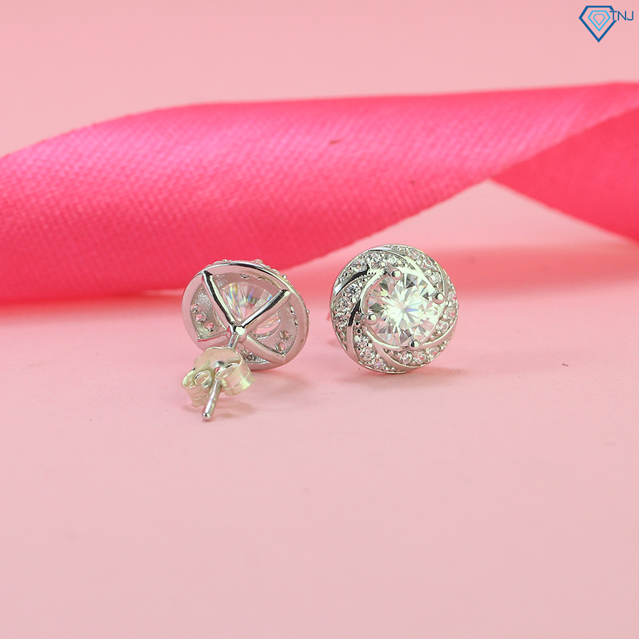Khuyên tai nữ kim cương Moissanite loại 6ly xi bạch kim kiểm định GRA cao cấp lấp lánh BTNM0002 - Trang Sức TNJ
