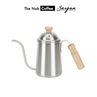 Ấm cổ ngỗng rót nước pha cà phê pour over 650ml | Chất liệu inox với cán gỗ