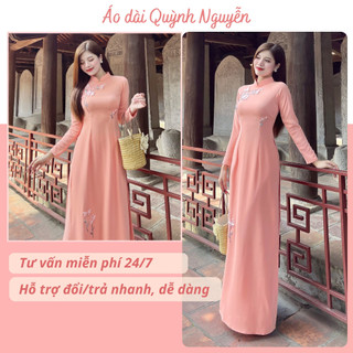Áo dài nữ, áo dài lụa mỹ cao cấp đính kết thủ công áo dài truyền thống MÃ TK52
