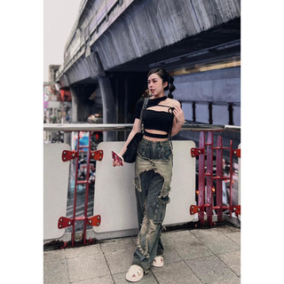Áo thun croptop tay ngắn hở vai cột