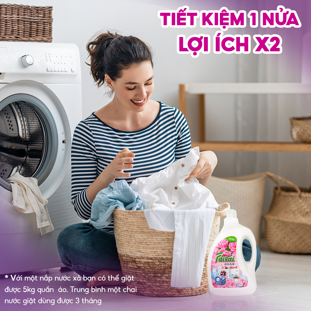 Nước Giặt Xả Faixai Shark Dưỡng Thơm Làm Mềm Vải Lưu Hương Nước Hoa Bảo Vệ Sợi Vải Chống Bai Nhão Sờn 3.6Kg