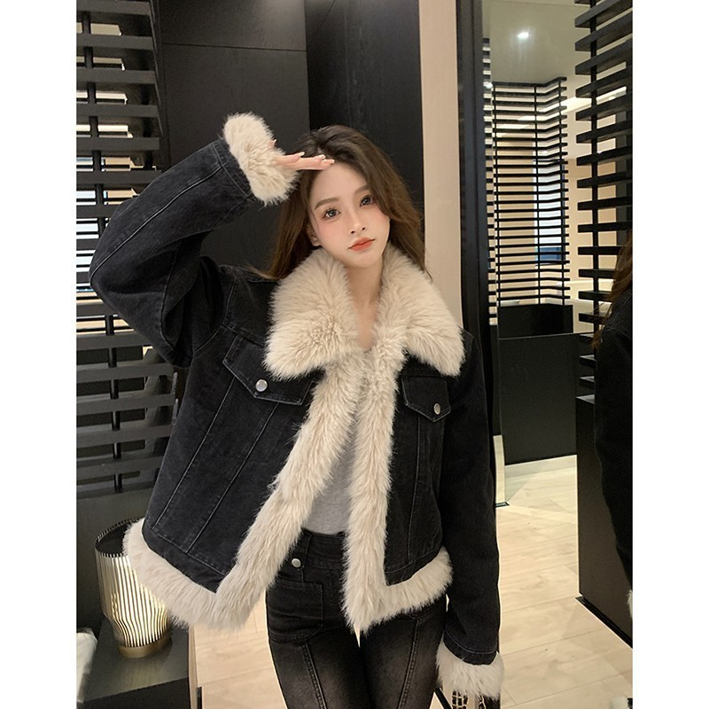 Áo Khoác Jeans Nữ Lót Lông Hàng Quảng Châu Dày Dặn