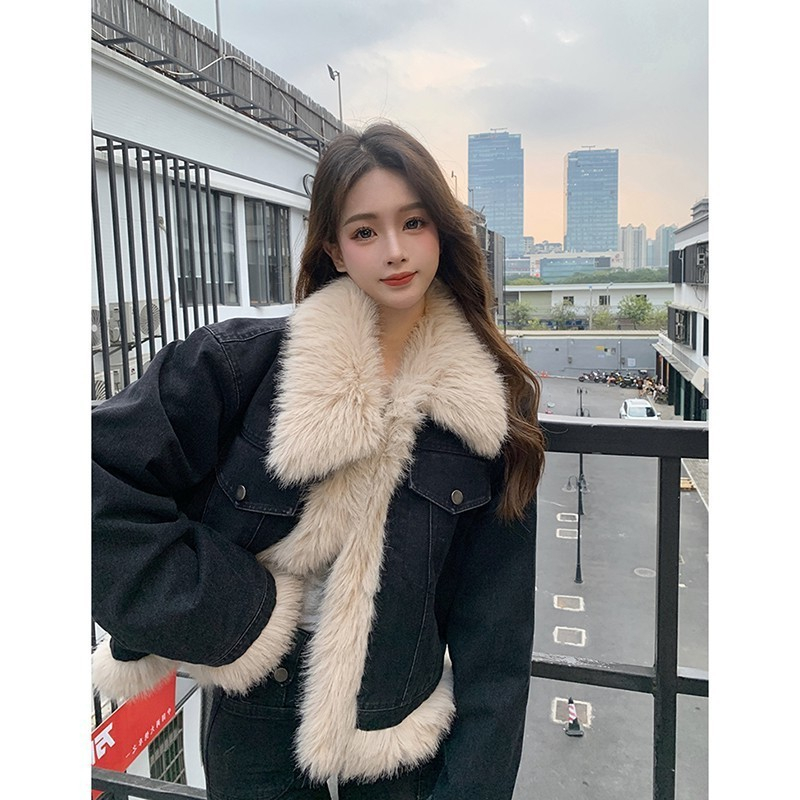 Áo Khoác Jeans Nữ Lót Lông Hàng Quảng Châu Dày Dặn