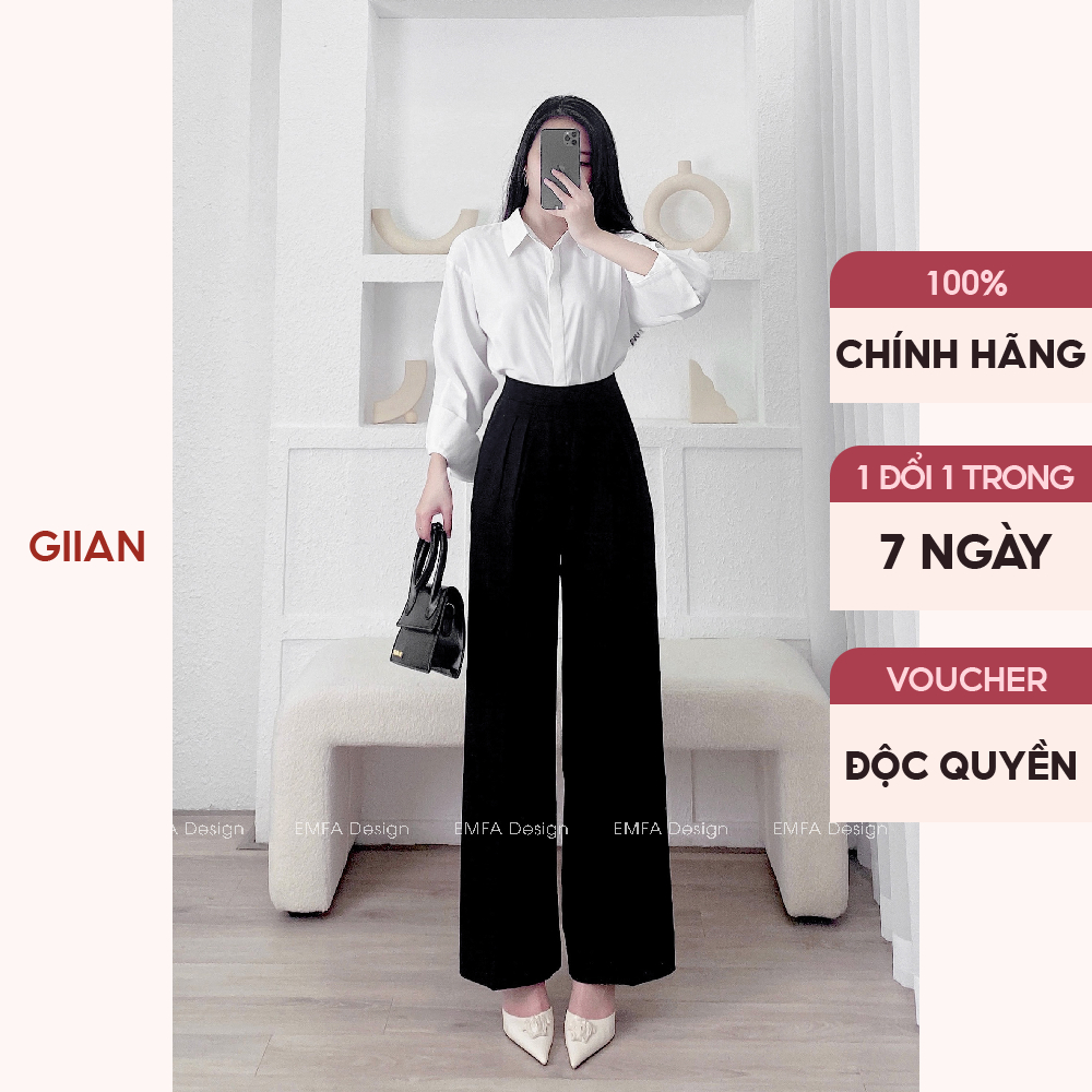 Quần dài nữ lưng cao dáng suông ly thân trước chính hãng Giian - TQ03