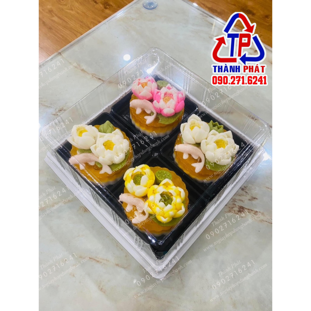 10 Hộp H121 đựng 4 bánh rau câu 3D - đựng cá chép 23cm - đựng 4 cái bánh tròn 10cm