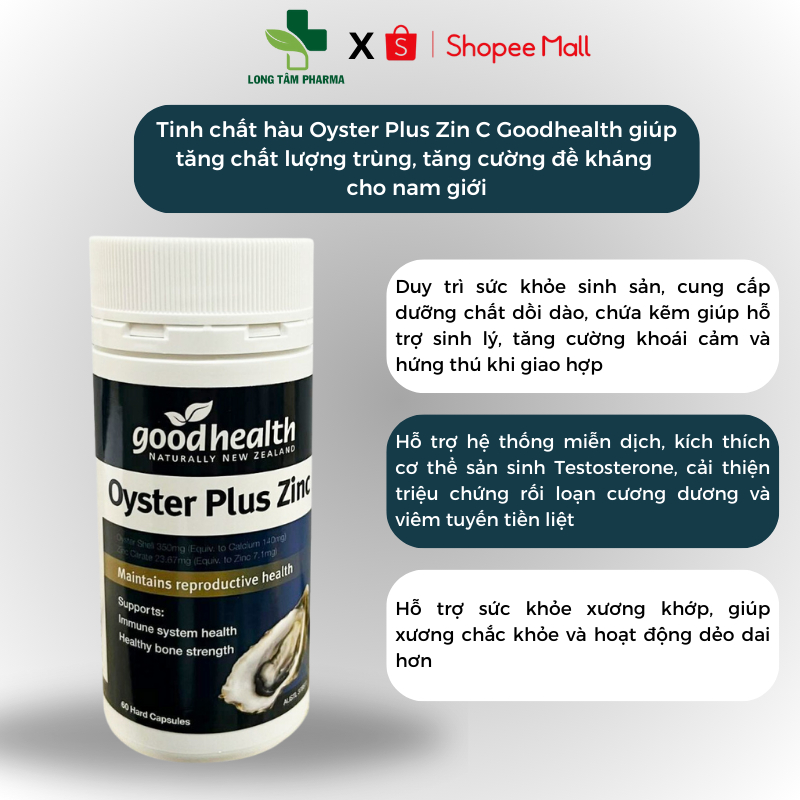 Tinh chất hàu biển Oyster Plus Goodhealth giúp tăng chất lượng tinh trùng, tăng cường đề kháng cho nam giới 60 viên