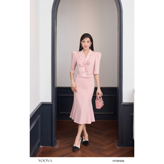 Bộ công sở áo sơ mi phối nơ kết hợp chân váy hồng thanh lịch YOONA - YT13F035