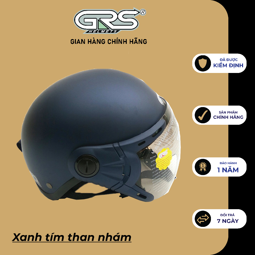 Mũ bảo hiểm nửa đầu kèm kính GRS A33K - màu xanh tím than nhám