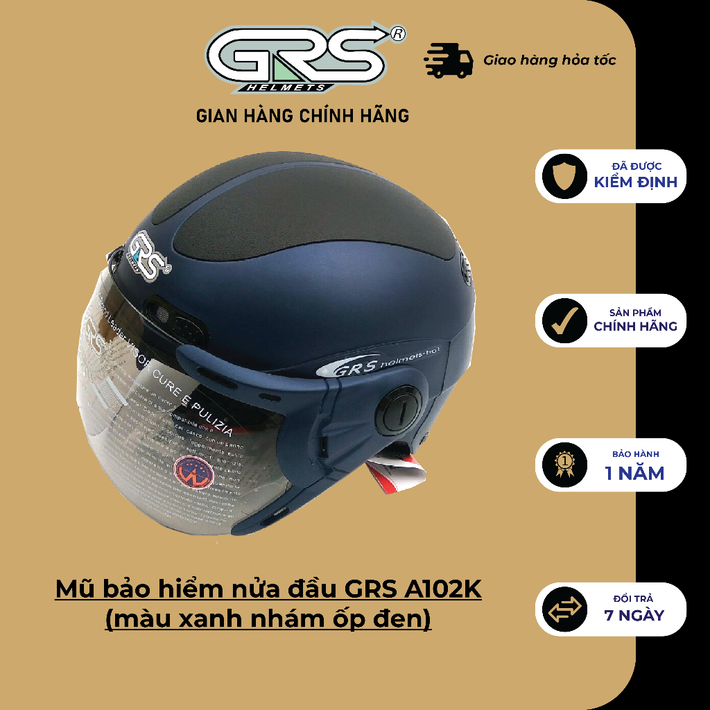 Mũ bảo hiểm chính hãng GRS A102K (Màu xanh nhám ốp đen)
