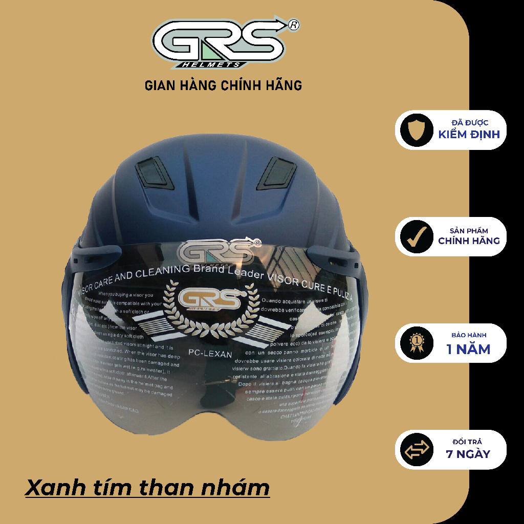 Mũ Bảo Hiểm Nửa Đầu GRS A737K (màu xanh tím than nhám)