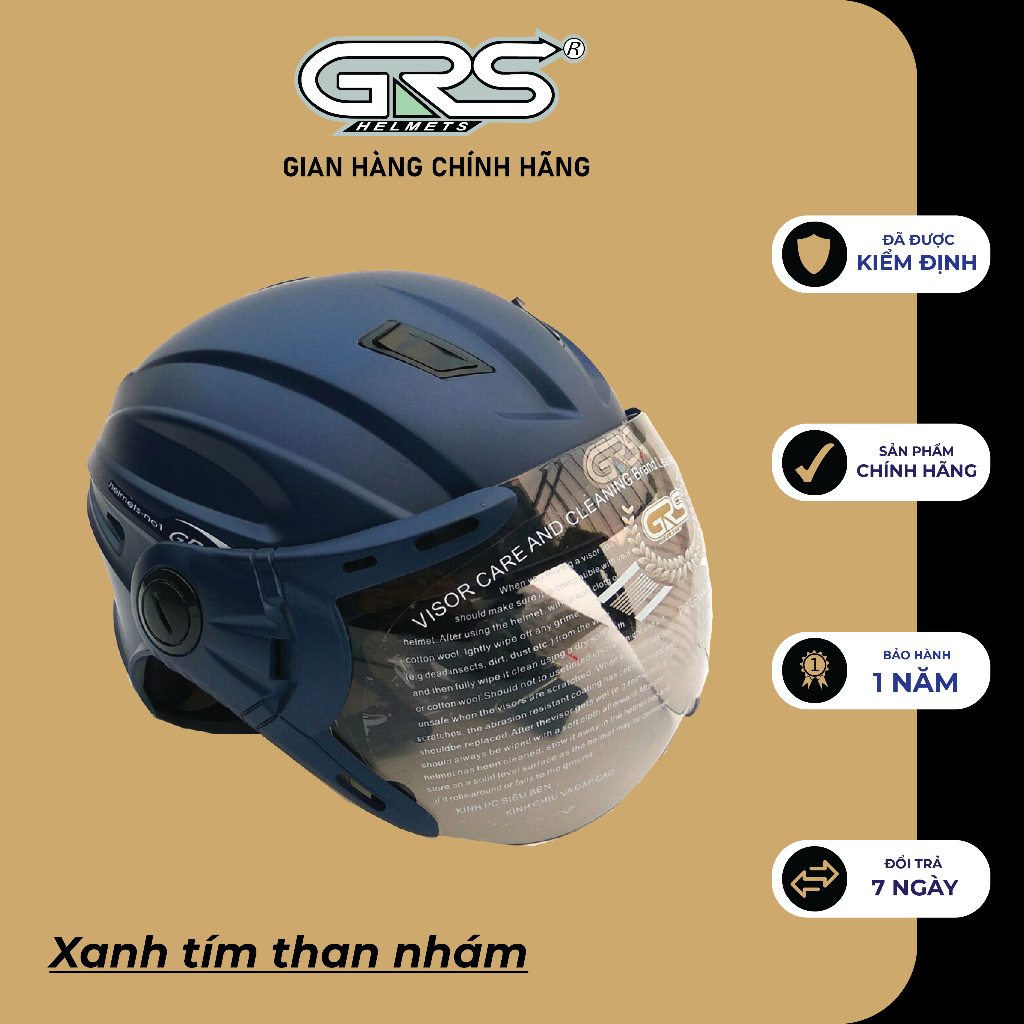 Mũ Bảo Hiểm Nửa Đầu GRS A737K (màu xanh tím than nhám)