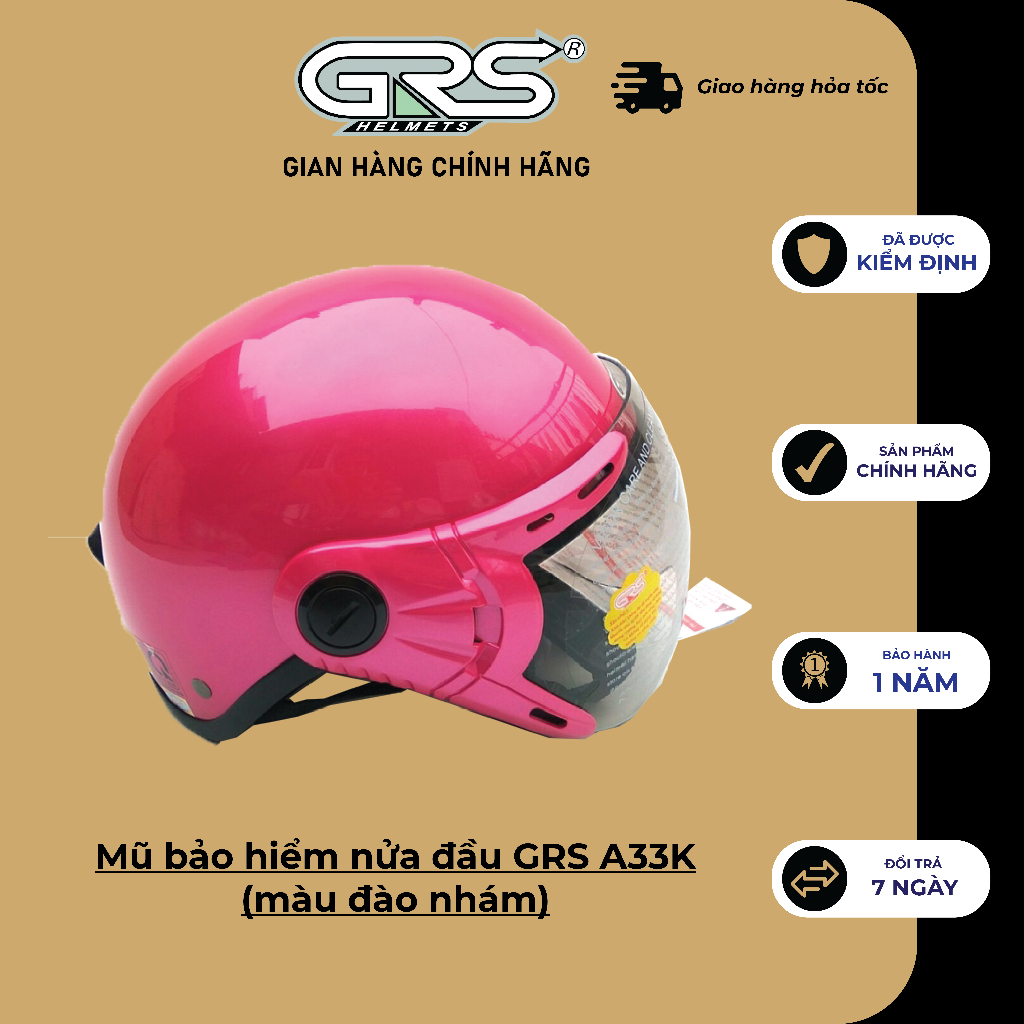 Mũ bảo hiểm nửa đầu có kính GRS A33K (màu đào nhám)