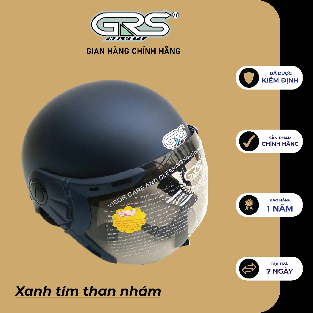 Mũ bảo hiểm nửa đầu kèm kính GRS A33K - màu xanh tím than nhám